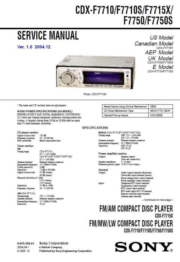 CDX-F7710, CDX-F7710S, CDX-F7715X, CDX-F775 Ver.1.0